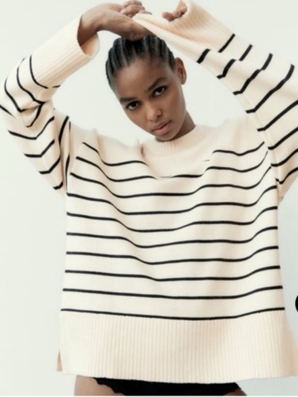Zara Striped Crewneck Sweater in Cream and Black women’s size XL